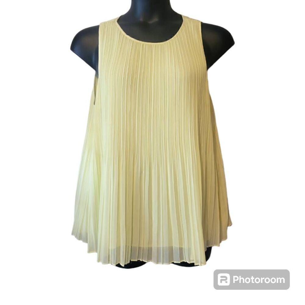 Halogen Sleeveless Pleated Georgette Tank Blouse L